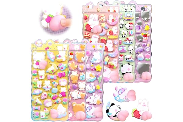 Skyfind 3Dシ ール シール ぷくぷく 立体 | おしりぷにぷに 夜光 ウォーター 手帳 可愛い 日記帳 DIY デコ キラキラ 女の子向け 携帯電話飾り 手芸用品 贈り物 (おしりぷにぷにシール6枚)