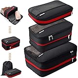 旅行圧縮バッグ 【2019年最新型】圧縮袋 衣類 あっしゅく袋 トラベルポーチ 旅行便利グッズ トラベルバッグ 防水 軽量 乾湿分離 衣類仕分け 収納バッグ 超大容量 衣類圧縮袋*3 巾着袋*1 4点セット (ブラック)