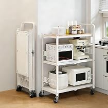 完成品＊キッチンラック＊ホワイト オープンシェルフ キッチン収納 Amazon.co.jp: Breame キッチンワゴン 折りたたみ 収納ワゴン 完成品
