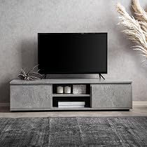 Amazon｜テレビ台 ローボード モルタル調 収納付き 巾木よけ コード穴