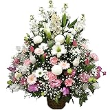 お供え お悔み 法要 四十九日 生花 フラワーアレンジメント ユリ 入り 特大 サイズ 高さ75～80cm (白＋ピンク系)