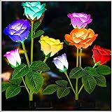 TONULAX Solar Garden Lights - Newest Version Solar Lights Outdoor, 7 Color Changing Rose Lights for Yard,Garden Decoration, E