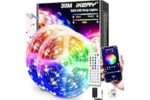 IKERY LEDテープライト 30M 音楽連動 アプリ＋リモコン制御 マイク音に反応 1600万色 LEDテープ 調光調色 間接照明 おしゃれ RGBテープライト 両面テープ付き 24V 天井 廊下 ゲーム室 屋内装飾用 夏祭り クリスマス飾り