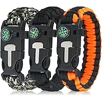 ruifengsheng Paracord Bracelet (3 Pack) Kit Outdoor Survival Bracelet Camping Hiking Gear，Multitools, Fire Starter, Compass, 