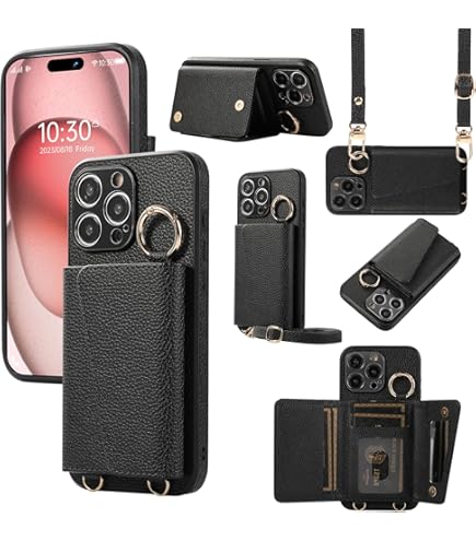 iPhone 15 Pro Max ケース 手帳型 革 ショルダー ブラック Amazon.co.jp: TENSIK iPhone 15 Pro Max 用の ケース 手帳型 肩掛け