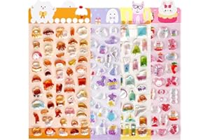 ぷくぷくシール ごほうび ぷっくり 3D 立体 デコシール キラキラ 可愛い 飾り用 DIY 手帳用 貼り付け可能 手芸用品 (うさぎ おばけ パン おしゃれ猫, 4枚セット)