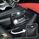 車用ゴミ箱 車載ゴミ袋 車用収納ケース 防水 磁気付き レザー製 LEDセンサーライト照明 折りたたみ式 車前後部座席に最適 2個ごみ袋付き (ブラック)