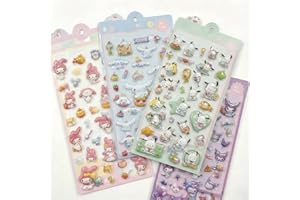 Ocukly 3D シール4枚セット - 3D柔らかいPVC製ぷくぷくシール ご褒美シー ル デコレーション、女の子向け プランナー・ノート・スマホ・ウォーターボトル装飾用 3D浮き立つ漫画風レリーフステッカー