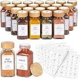 24Pack Glass Spice Jars with Bamboo Lids 6oz, Spice Jars with Label Complete Set-6oz Spice Containers with Blank & Pre-printe
