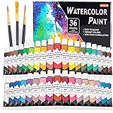 Shuttle Art 水彩絵の具 36色セット 透明水彩 12ml チューブ 大人の塗り絵 水彩画 お絵描き 美術 画材セット 学校用 幼稚園 初心者 専門家 プレゼント