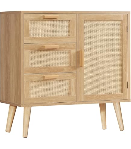 Amazon.co.jp: Timechee ラタンサイドボード 幅90cm スライドドア 扉