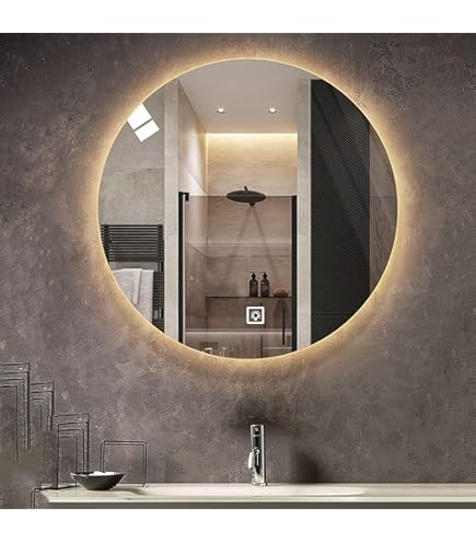 Amazon.co.jp: 洗面台 鏡 浴室 鏡 LED ミラー，60/70/80/90cm丸型 壁掛