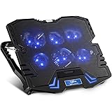 【令和２年進化型角度調節・強冷タイプ冷却台】 ノートパソコン冷却ファン 冷却パッド　 6つ冷却ファン　5段階角度調整可　大風量・低騒音 ノートPCクーラー　超静音 無段階風量調節 ２つUSBポート付 メタルメッシュ設計　滑り止め付き　ledライト　ス