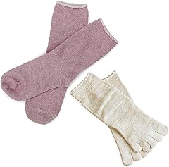[ヒオリエ] 日本製 冷えとり靴下 内絹外綿ソックス ＜M・Lサイズ＞ 2足セット 5本指＋カバーソックス シルク
