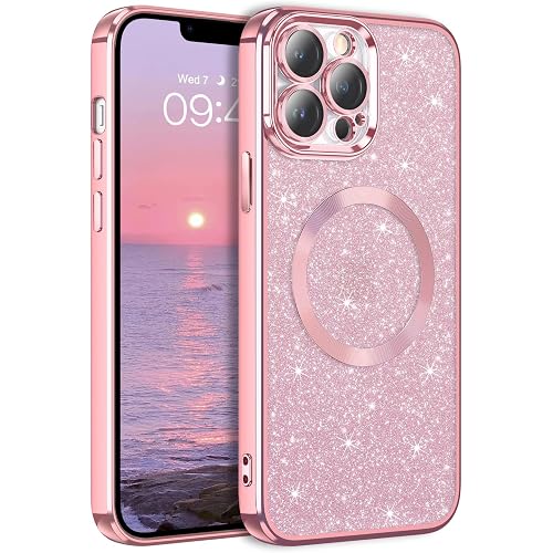 GaoBao Magnetic Case for iPhone 13 Pro, Pink Glitter, Luxury Sparkle Shiny Full Body Protective Shockproof Phone Case, Compat