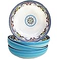 Euro Ceramica Zanzibar Collection パスタボウル 4個セット スペインの花柄デザイン マルチカラー ブルー