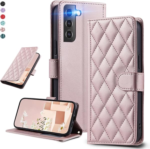 UnivoColors Galaxy S22 5G (SCG13/SC-51C) Quilted Leather Style Folio Case Elegant High Quality PU Magnetic Closure Card Storage Function Stand Function Full LCD Protection Lens Protection Strap - 1