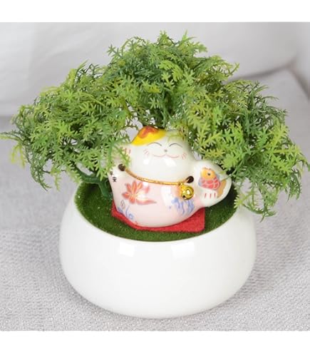 Amazon｜ミニ人工観葉植物 フェイクグリーン光触媒 パンダ 招き猫 飾り