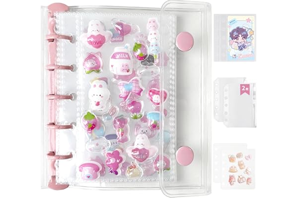 GOKEI シール帳 プラバン 透明 M5サイズ ミニ バインダー 【リフィル×20枚 チャック付きボケット×2枚 下敷き×2枚】 クリアバインダー 3層構造PPシート カードポケット シール台紙 プリ帳 カードスリーブ はがせる 女の子 コラージュノート ピンク