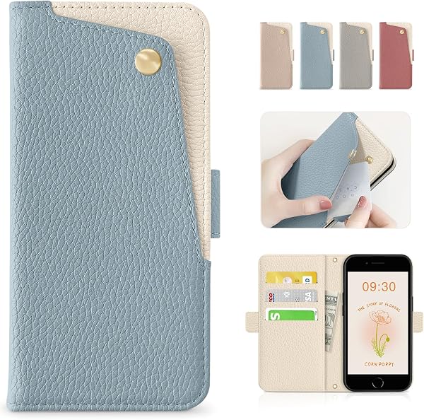 CASSYOOK Folio Case for iPhone SE, iPhone SE2 (2nd Generation)/SE3 (3rd Generation), iPhone 8, Magnetic Closure, Full Protection, PU Leather, Card Storage, Blue - 1