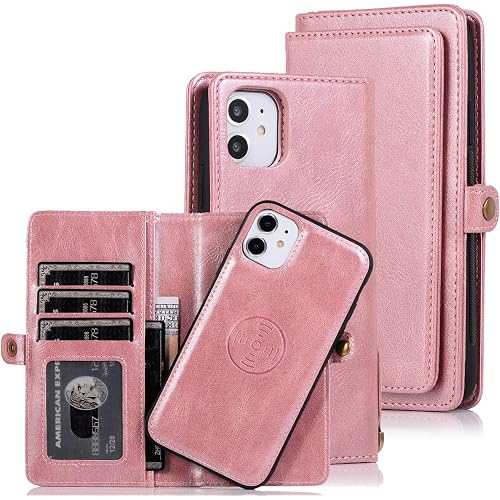 Cavor for iPhone 11 Wallet Case,2 in 1 Magnetic Detachable Case Leather Flip Cover with Stand Feature & Card Slots & Wristlet