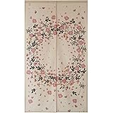 SunnyDayFabric のれん リラックスシリーズ リースフラワー柄 ピンク 約幅85x丈150cm nczp-13687
