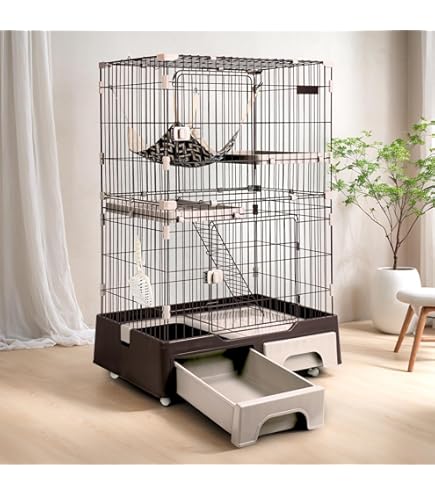 Amazon.co.jp: 新色入荷！！猫 ケージ 3段 一台3役 トイレ付き
