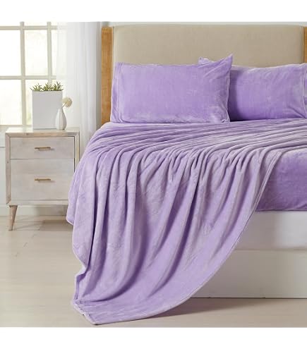 Great Bay Home Velvet Plush Queen Sheet Set - Extra Soft Micro Fleece, Deep Pocket (Purple)