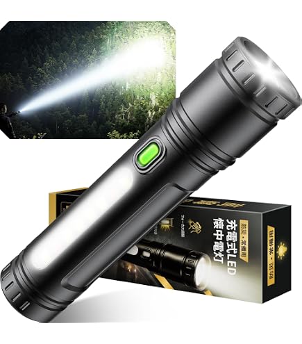 ◆2 and 1 懐中電灯 充電式/電池式 LED ハンドヘルドトーチ、アルミ合金製、日本修 懐中電灯 : 夜光 超高 2026最新の強化版 強力なデュアルライトソース懐中電灯ハンドヘルド折りたたみランプ