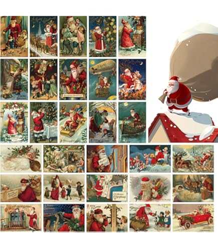 12 Vintage Christmas Postcards With Envelopes - 10x15cm Greeting Cards & Decor