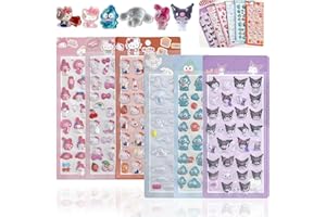 Sanrio Puffy Stickers, Set of 6, 3D Stickers, for Notebooks, Cute, 3D, Mocasa Puffy, Cute Stickers, Diary, Girls, Transparent Mount, Foam Stickers, Jewel, Diary, Water Bottle, Mobile Phone Decoration