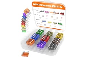 Mini (Dual Blade) / APM, ATM/Car Fuse Assortment Kit, 45 Pieces, Automotive Blade Fuse, 9 Current Ratings from 2A to 30A