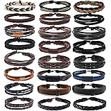 SAMOCO 24Pcs Braided Leather Bracelet for Men Women Tribal Wristbands Cuff Bracelets Punk Multilayered Handmade Wrap Bracelet