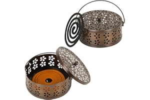 Whiidoom Portable Iron Mosquito Coil Holder with Handle Round Heat-Resistant Incense Holder (2 Pack Bronze)