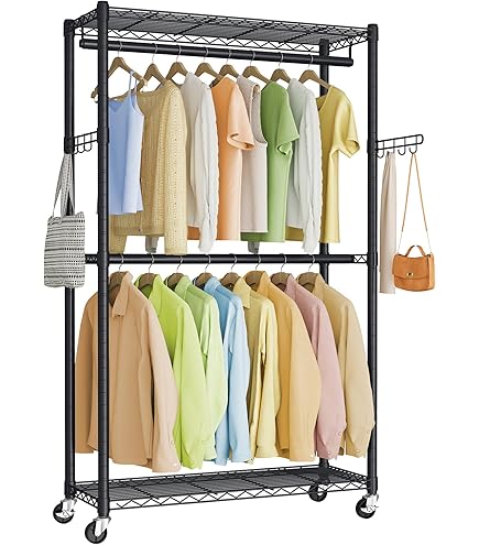 Amazon｜ハンガーラック 2段 洋服ラック 耐荷重181kg 頑丈 キャスター 