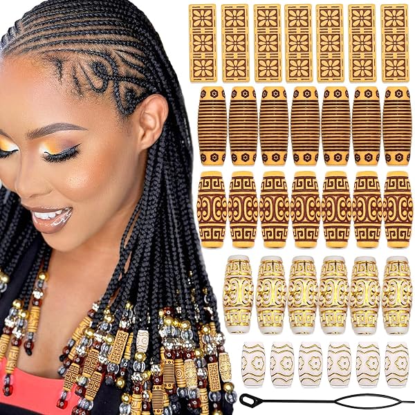 54 Stück Dreadlock-Perlen Set – Stoff & Kunststoff, Für Zöpfe, Haar & Bart-Dekoration