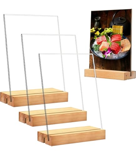 Creative Acrylic Table Top Sign Holder A4/A5/A6 With Wood Base Menu Display Stand Double Sided Picture Card Frame Home Office - 15