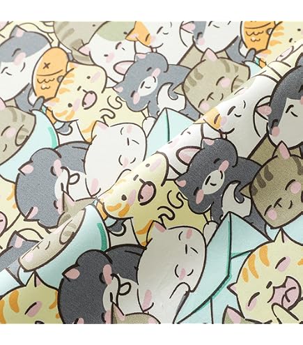 Amazon | 【韓国生地】 動物柄 猫柄 可愛いネコ パネル 生地 コットン