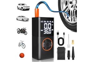 Mxcasoxz Tire Inflator Portable Air Compressor,Cordless Bike Pump with Digital Dual Values Display/LED Lights/Storage Pouch/Auto Shut-Off Function, 150 PSI Air Pump for Cars, Motorcycles, Bikes, Balls
