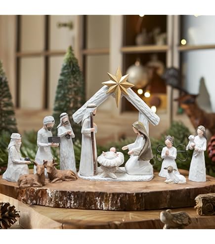Amazon.co.jp: 10 Piece White Porcelain Miniature Nativity Figurine