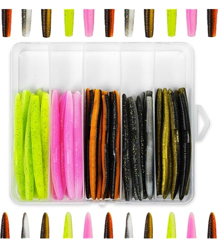 Ned Rig Fishing Kit - 35 Piece Soft Plastic Worms & Jig Heads For Bass Finesse Lures