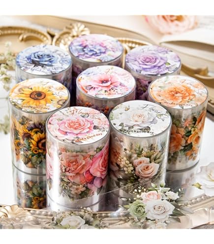 新品　薔薇花礼　PET亮面花マスキングテープ　マステ　6m 新品 薔薇花礼 PET亮面花マスキングテープ マステ 6m 新品 薔薇花礼