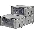Amazon Basic Foldable Zippered Storage Bag Storage Cube with Clear Window & Handle, Gray, Large, Set of 3