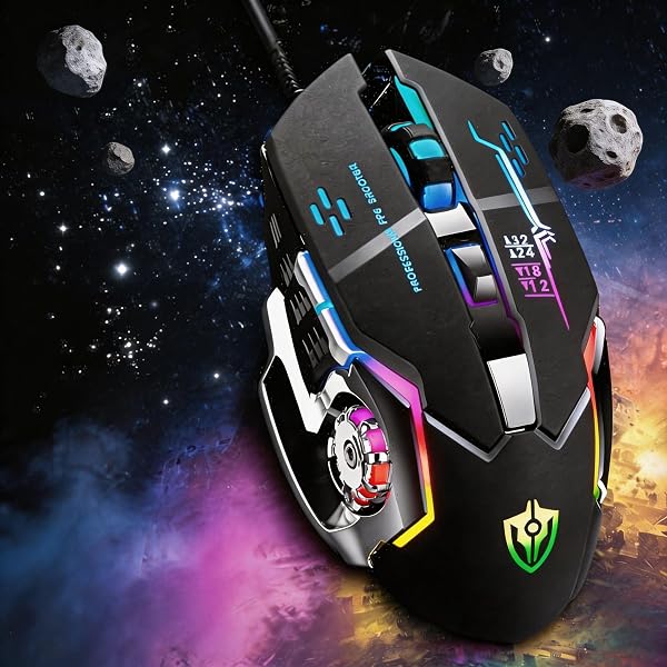 【 Plug and Play - USB 】 2026 Professional Gaming Mouse Wired, Ergonomic Gaming Player Laptop Optical Computer Mouse with RGB Backlight, 4 Adjustable DPI up to 3200, 6 Programmable Shortcut Keys - 1