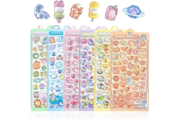 【6枚セット】 3Dシール ぷくぷくシール 立体 ぷくぷく ぽんぽんドロップ 可愛い デコシール 女の子 男の子 手帳用 日記帳用 ごほうび DIY