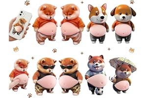 GOKEI ぷにぷに おなか シール お腹 3D 立体 ステッカー スクイーズ 猫 犬 癒し 柴犬 三毛猫 柔らかい もちもち デコシール ストレス解消 グッズ 車 スマホケース デコレーション ぽっちゃり クッションステッカー ぷっくりお腹 ドアガード 壁 衝突防止 犬4組(8点セット)-F