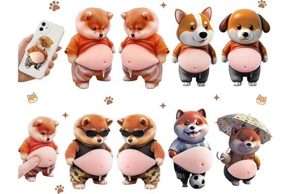 GOKEI ぷにぷに おなか シール お腹 3D 立体 ステッカー スクイーズ 猫 犬 癒し 柴犬 三毛猫 柔らかい もちもち デコシール ストレス解消 グッズ 車 スマホケース デコレーション ぽっちゃり クッションステッカー ぷっくりお腹 ドアガード 壁 衝突防止 犬4組(8点セット)-F