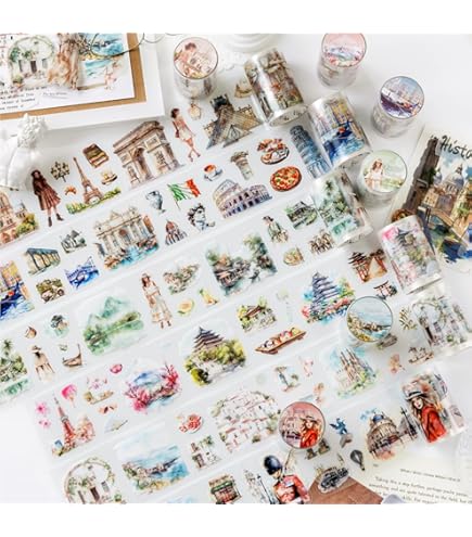 海外マステ 人物マステ 6巻セット マスキングテープ シール 動物 桃 狐 海外マステ 人物マステ 6巻セット マスキングテープ シール 動物