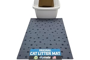 Drymate Original Cat Litter Mat, Contains Mess from Box for Cleaner Floors, Urine-Proof, Soft on Kitty Paws -Absorbent/Waterproof- Machine Washable, Durable (USA Made) (20”x28”)(GreyStripeBlackPaw)