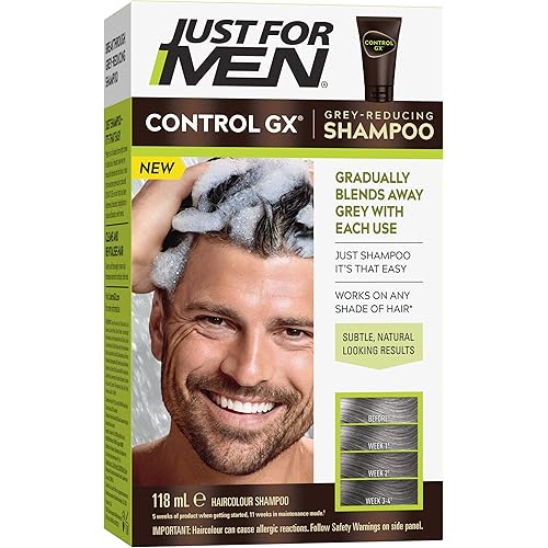 Just For Men Control GX Shampoo, Gradually & Permanently Reduces Grey Hair With Each Wash, With Coconut Oil & Aloe Vera - All